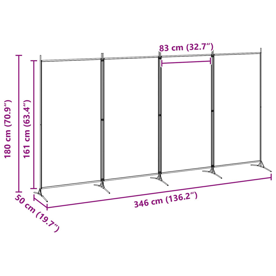4-panelen roomdivider Beige 346 x 180 cm Stof