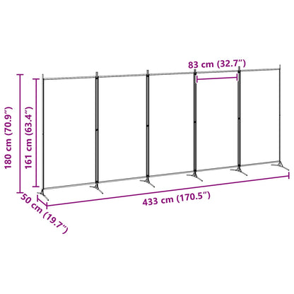 5-Panel Room Divider Beige 433 x 180 cm Stof