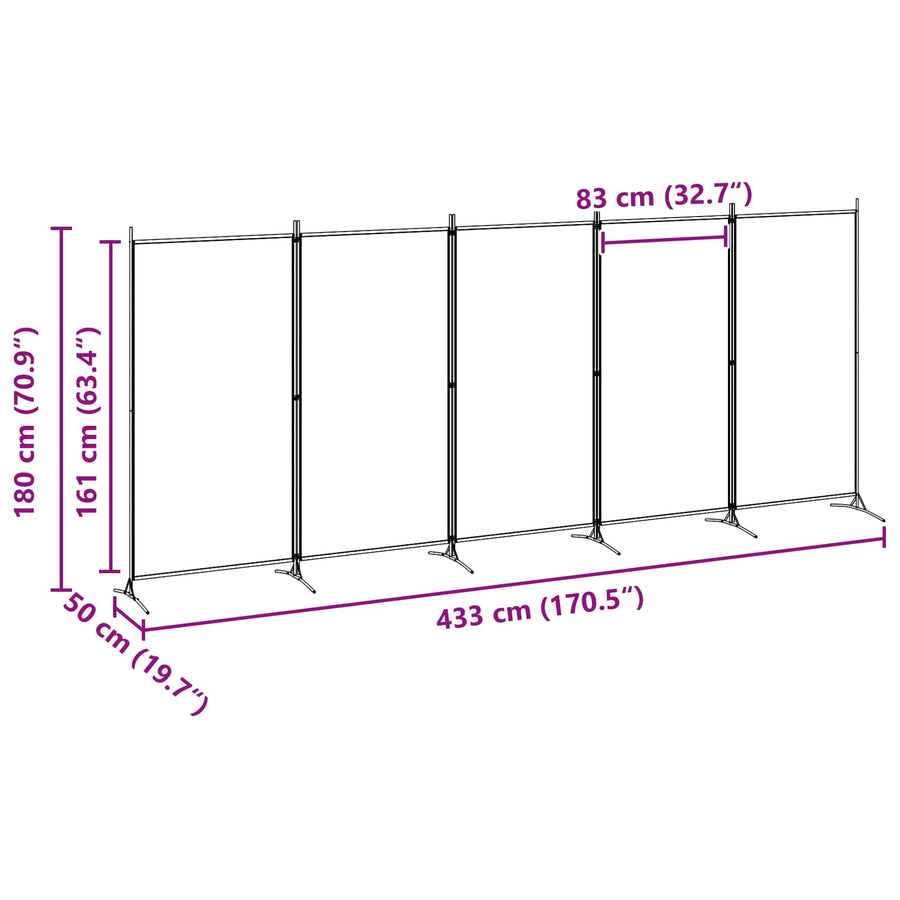 5-Panel Room Divider Beige 433 x 180 cm Stof