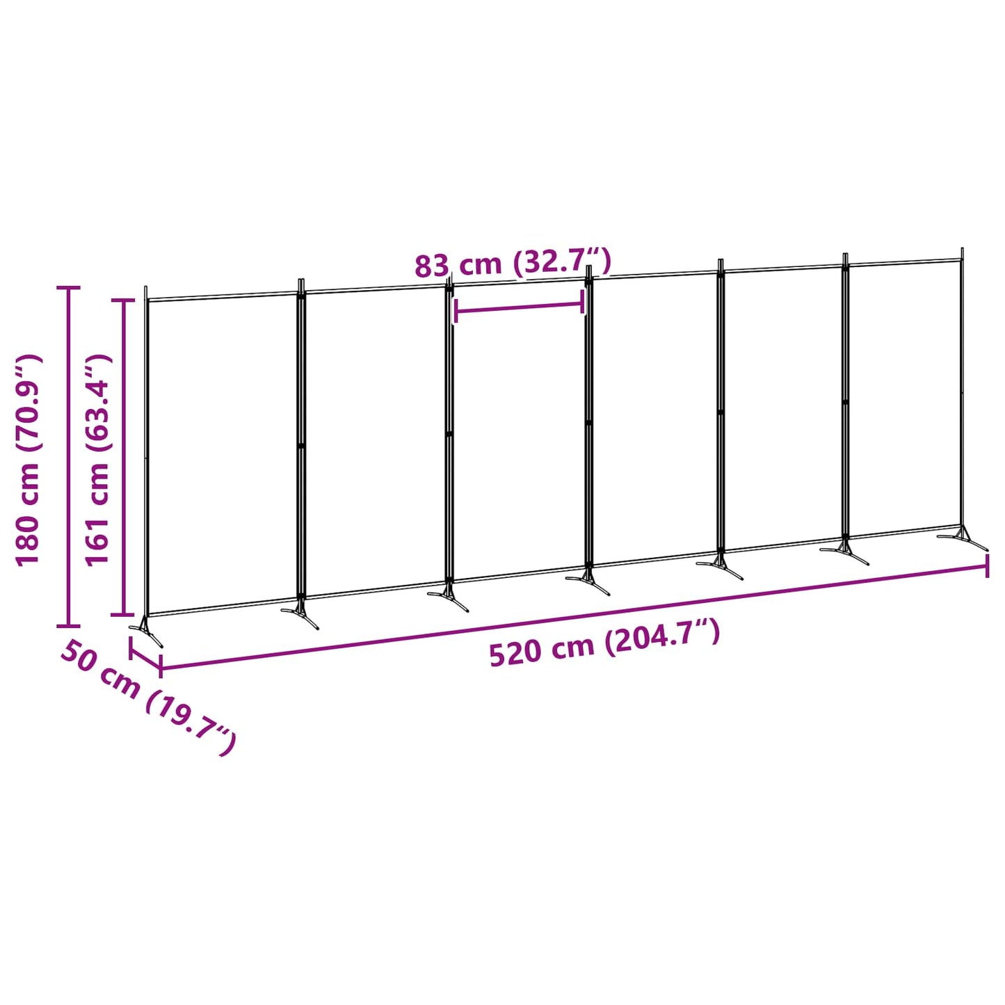 6-Panelen Kamerscherm Beige 520 x 180 cm Stof