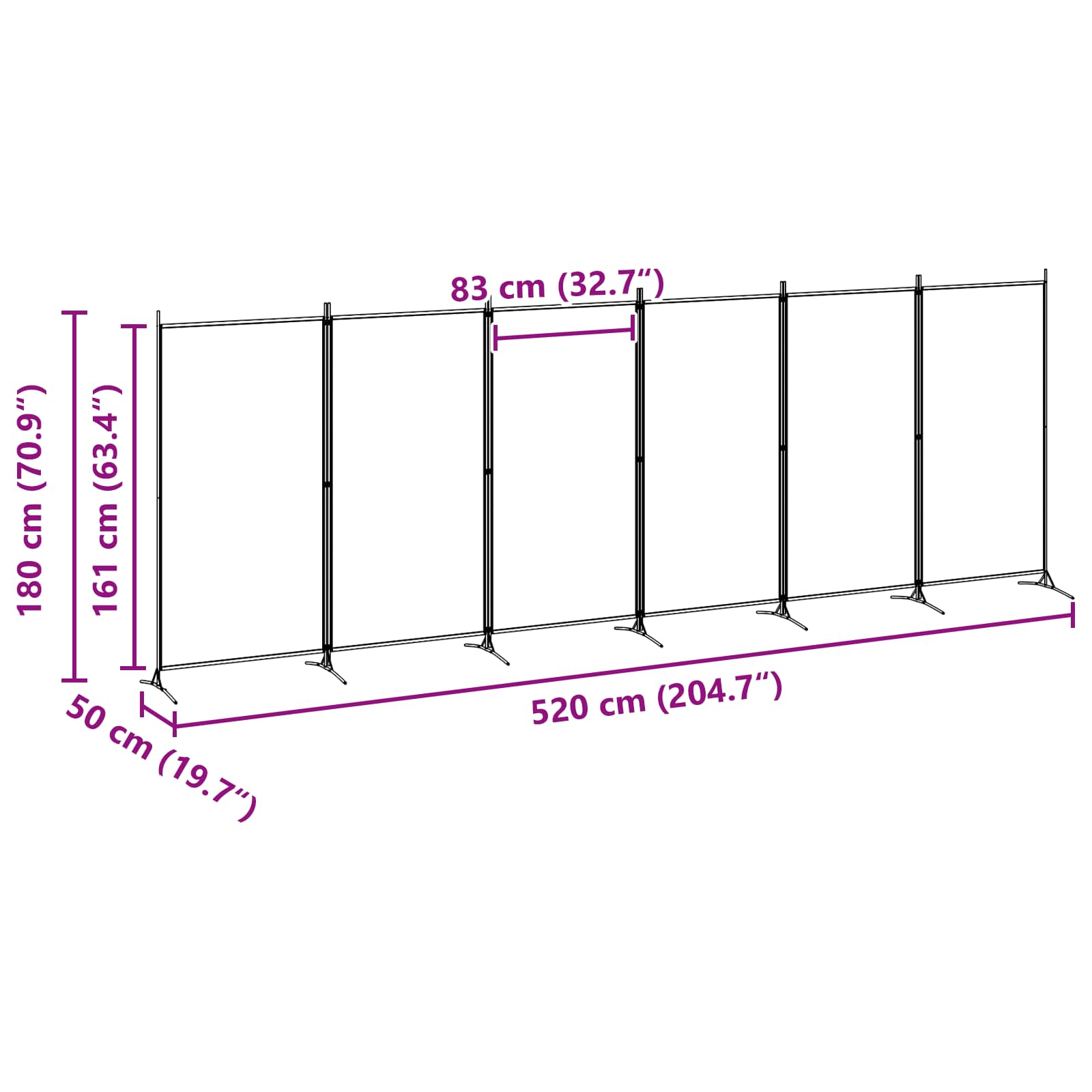 6-Panelen Kamerscherm Beige 520 x 180 cm Stof