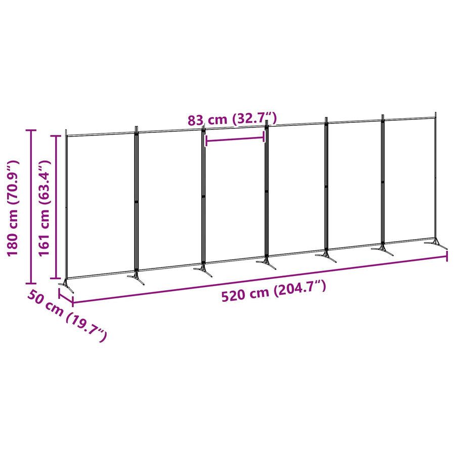 6-Panelen Kamerscherm Beige 520 x 180 cm Stof