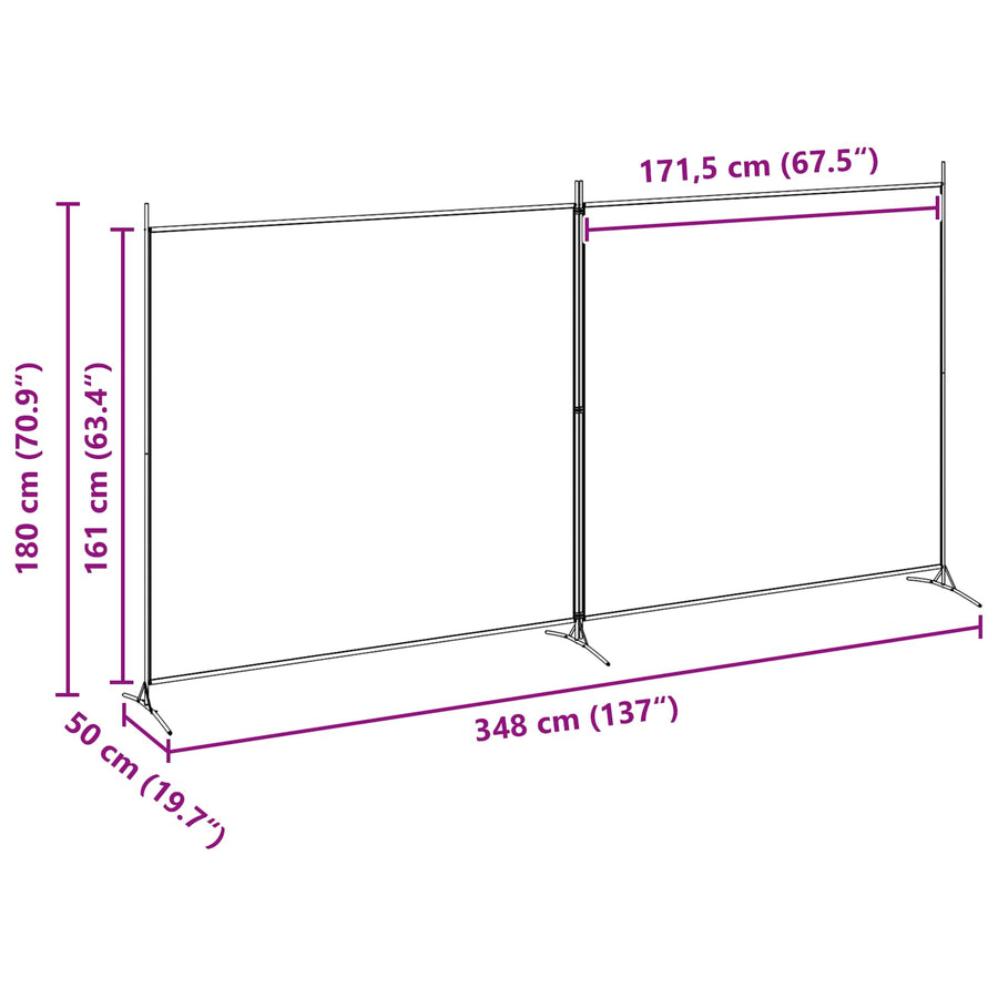 2-Panelen Kamerscherm Beige 348 x 180 cm Stof