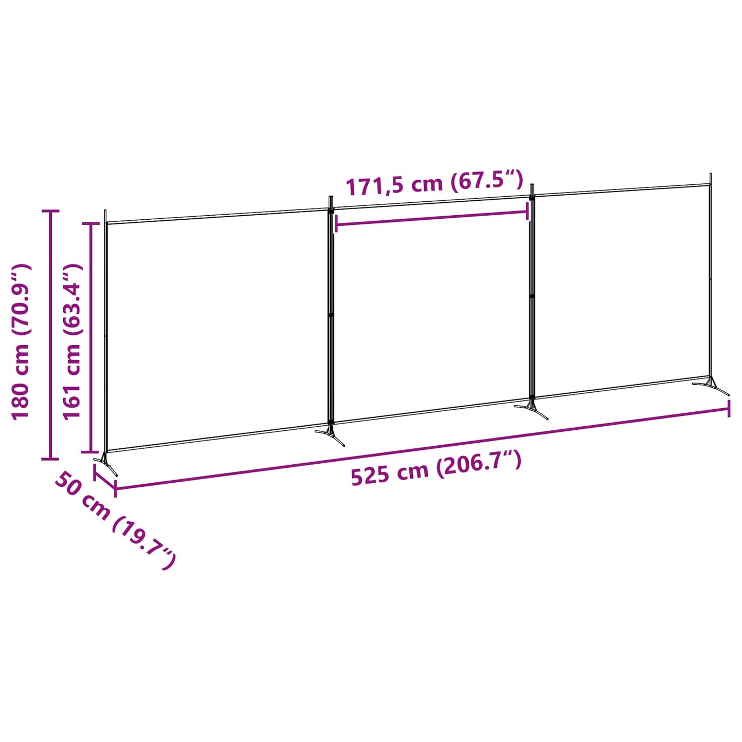 4-panelen roomdivider Beige 525 x 180 cm Stof