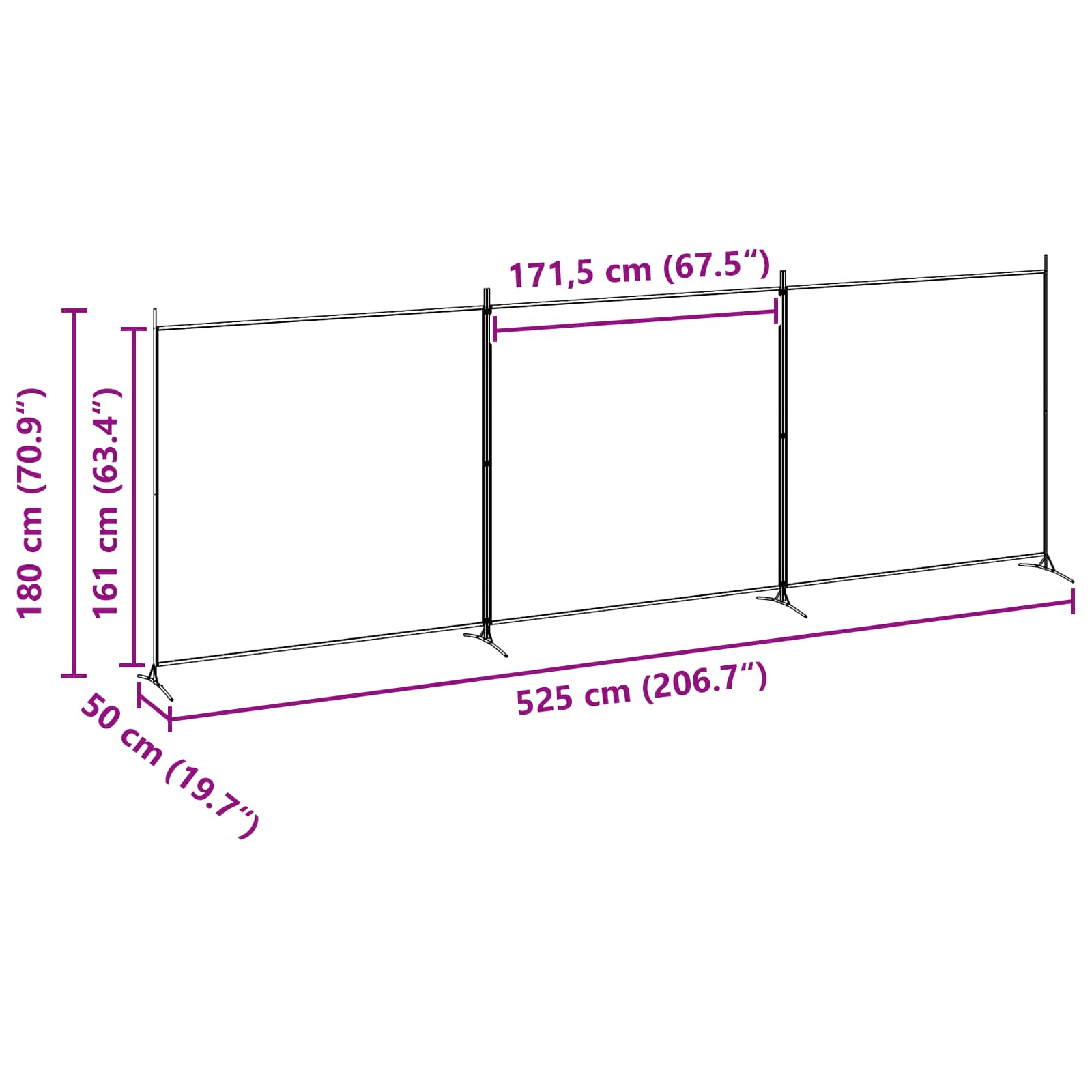 4-panelen roomdivider Beige 525 x 180 cm Stof