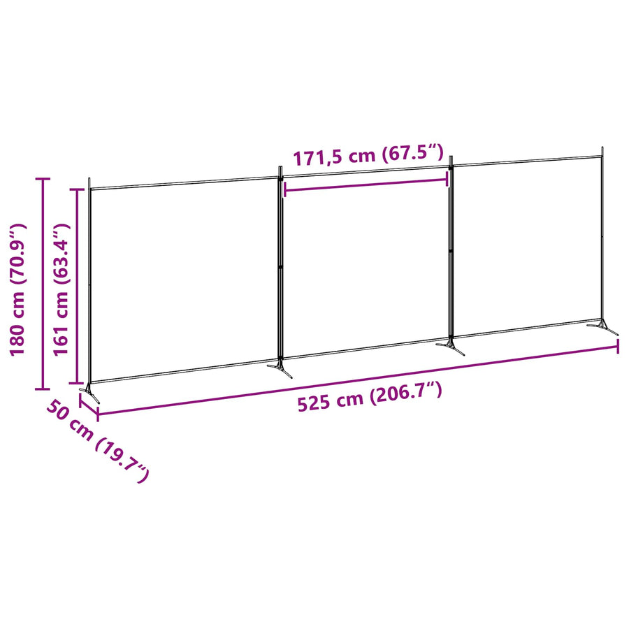 4-panelen roomdivider Beige 525 x 180 cm Stof