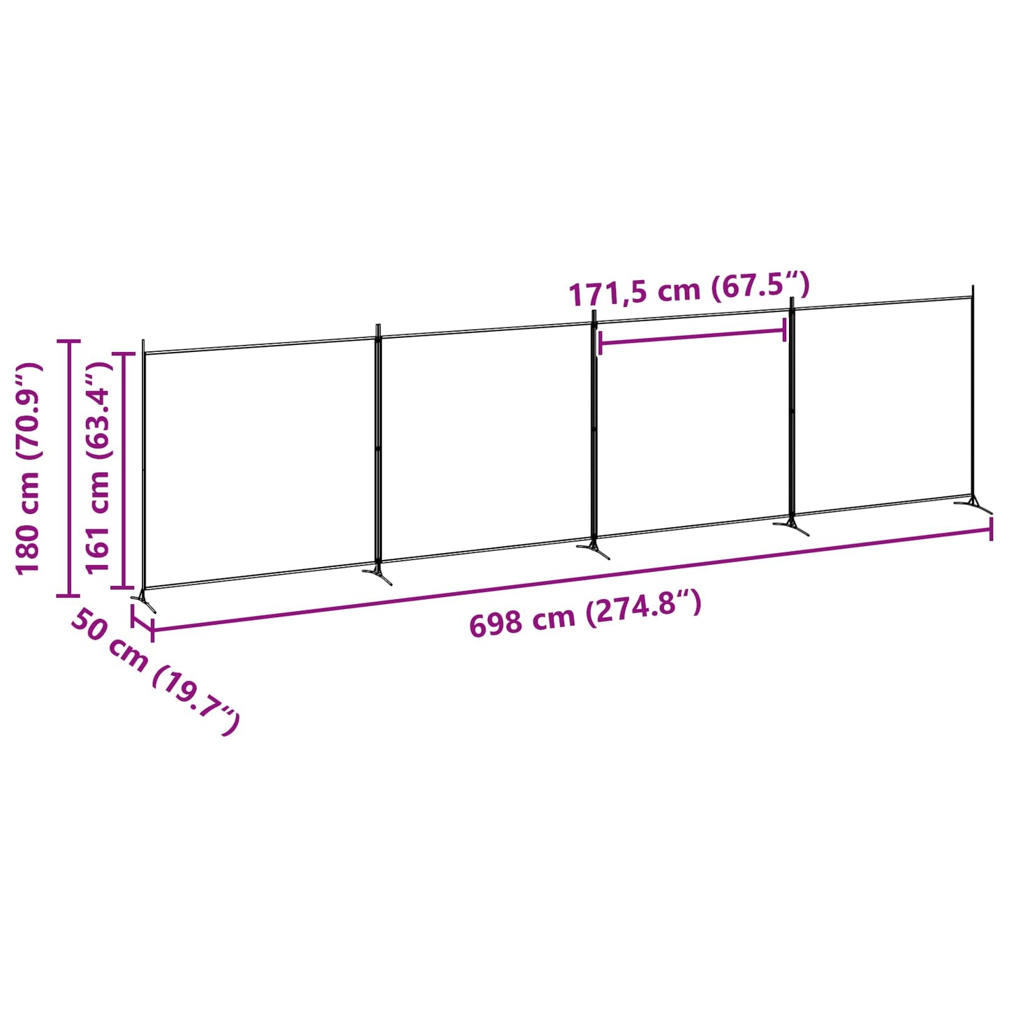 4-panelen roomdivider Beige 698 x 180 cm Stof