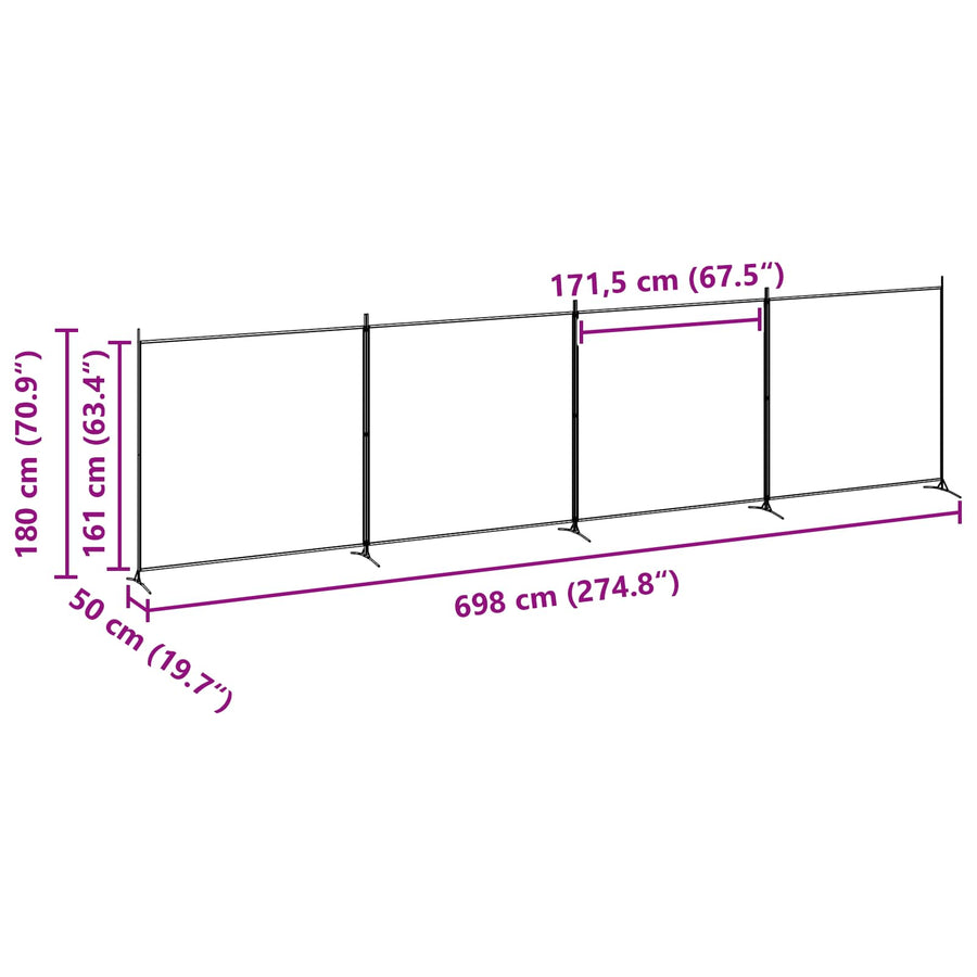 4-panelen roomdivider Beige 698 x 180 cm Stof
