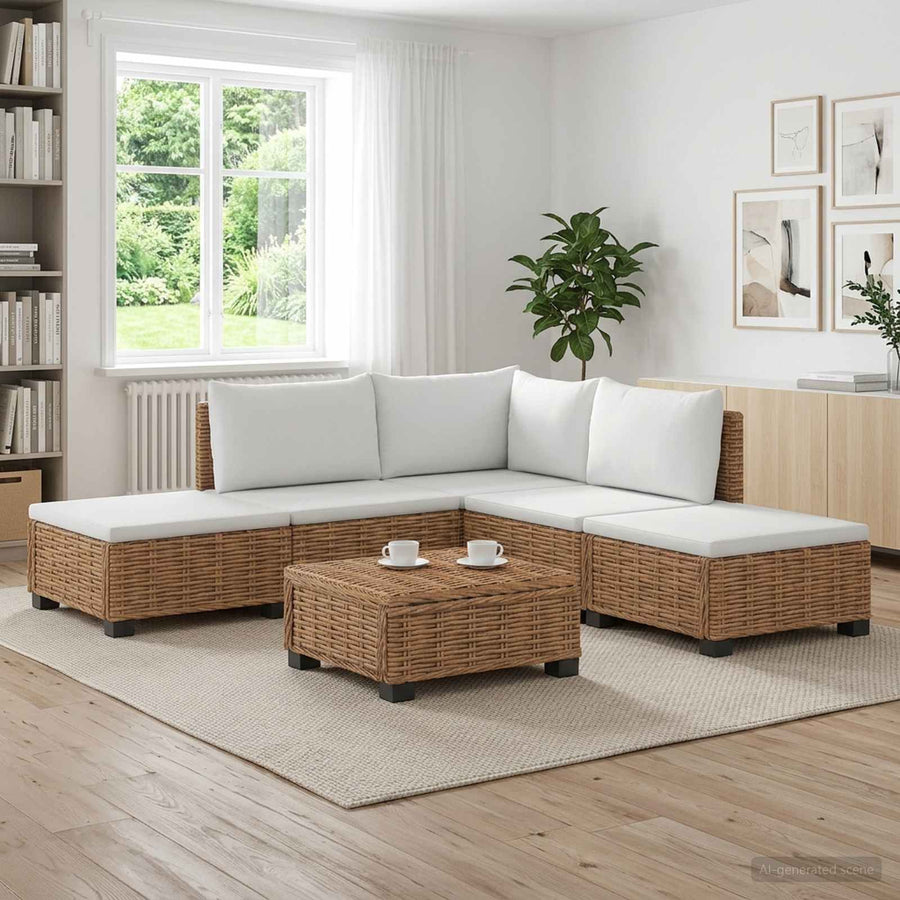 6 st Rieten Loungeset met Kussens GENDT Natuurlijk rattan