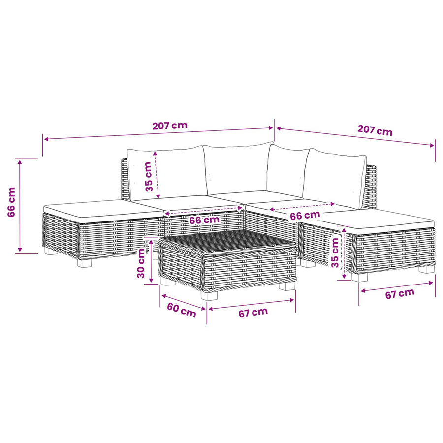 6 st Rieten Loungeset met Kussens GENDT Natuurlijk rattan