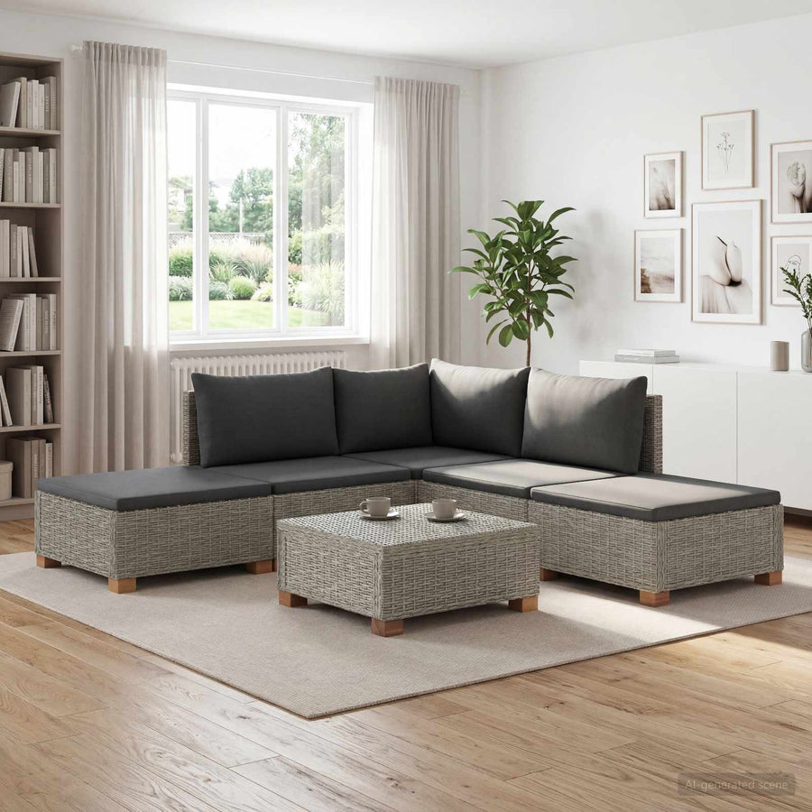 6 st Rieten Loungeset met Kussens GENDT Natuurlijk rattan