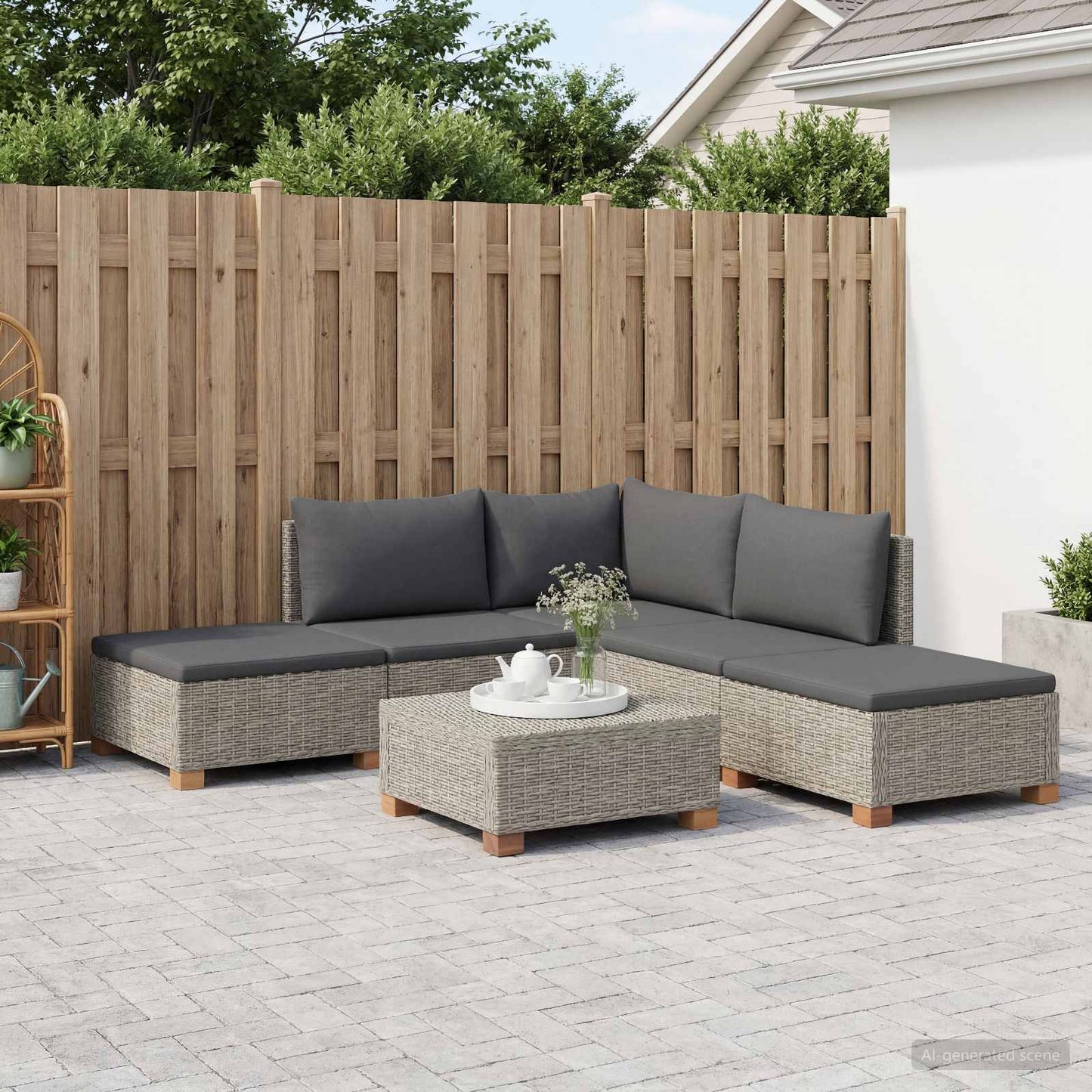6 st Rieten Loungeset met Kussens GENDT Natuurlijk rattan