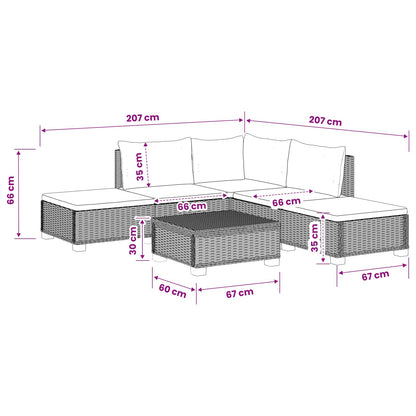 6 st Rieten Loungeset met Kussens GENDT Natuurlijk rattan