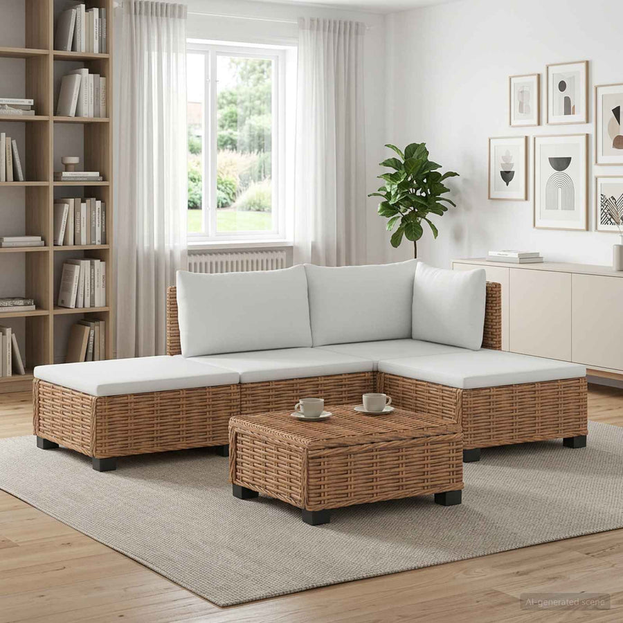 4 st Rieten Loungeset met Kussens GENDT Natuurlijk rattan