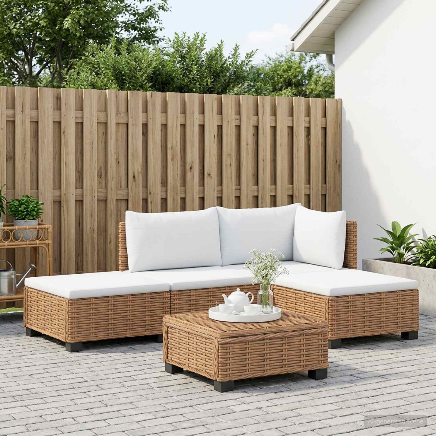 4 st Rieten Loungeset met Kussens GENDT Natuurlijk rattan
