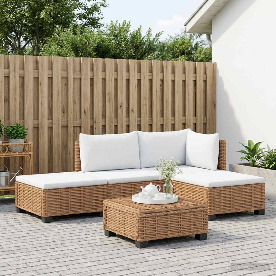 4 st Rieten Loungeset met Kussens GENDT Natuurlijk rattan