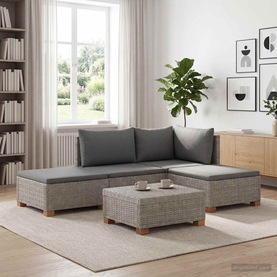 4 st Rieten Loungeset met Kussens GENDT Natuurlijk rattan