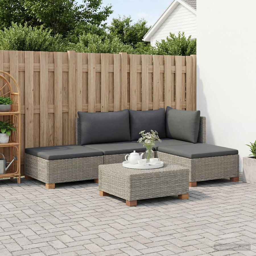 4 st Rieten Loungeset met Kussens GENDT Natuurlijk rattan