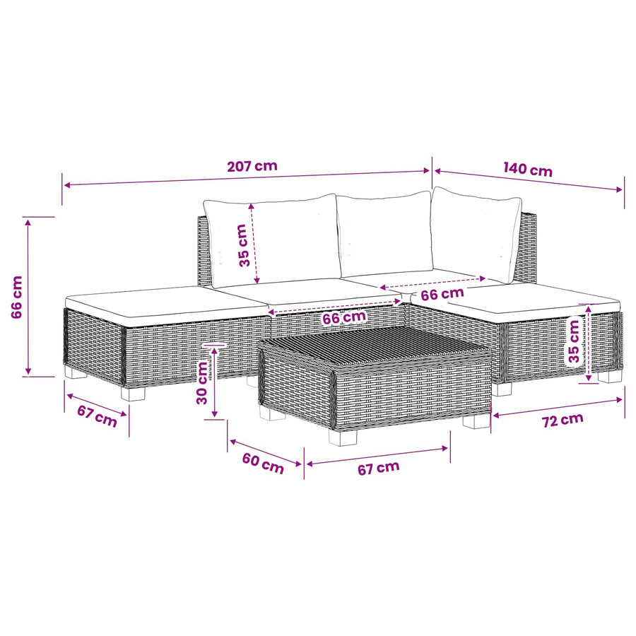 4 st Rieten Loungeset met Kussens GENDT Natuurlijk rattan