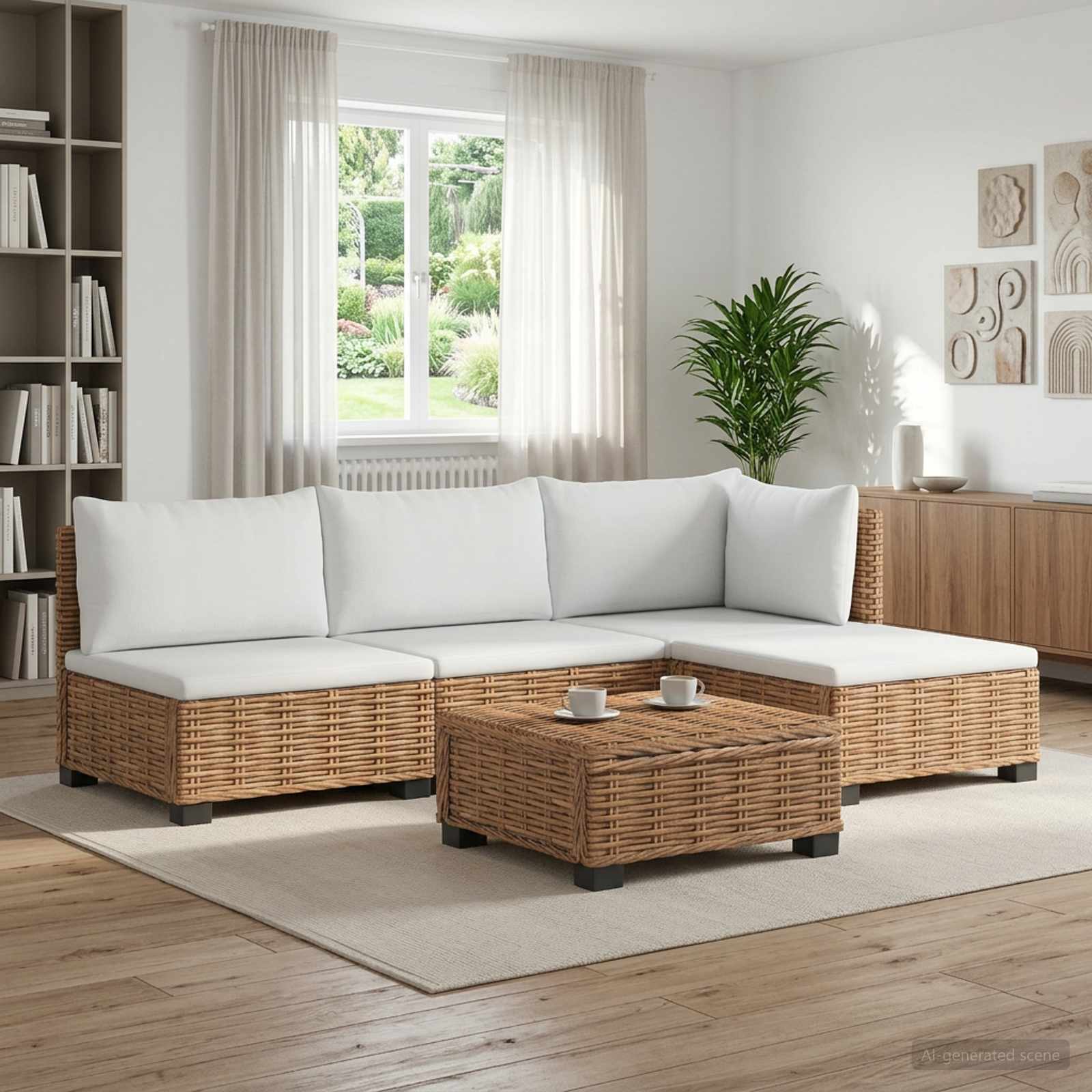 5 st Rieten Loungeset met Kussens GENDT Natuurlijk rattan