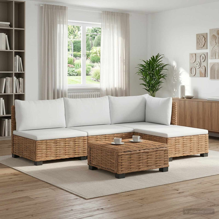 5 st Rieten Loungeset met Kussens GENDT Natuurlijk rattan