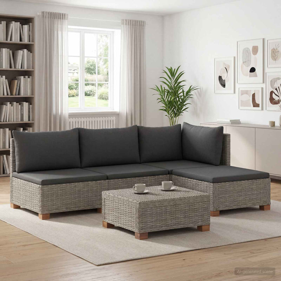 5 st Rieten Loungeset met Kussens GENDT Natuurlijk rattan
