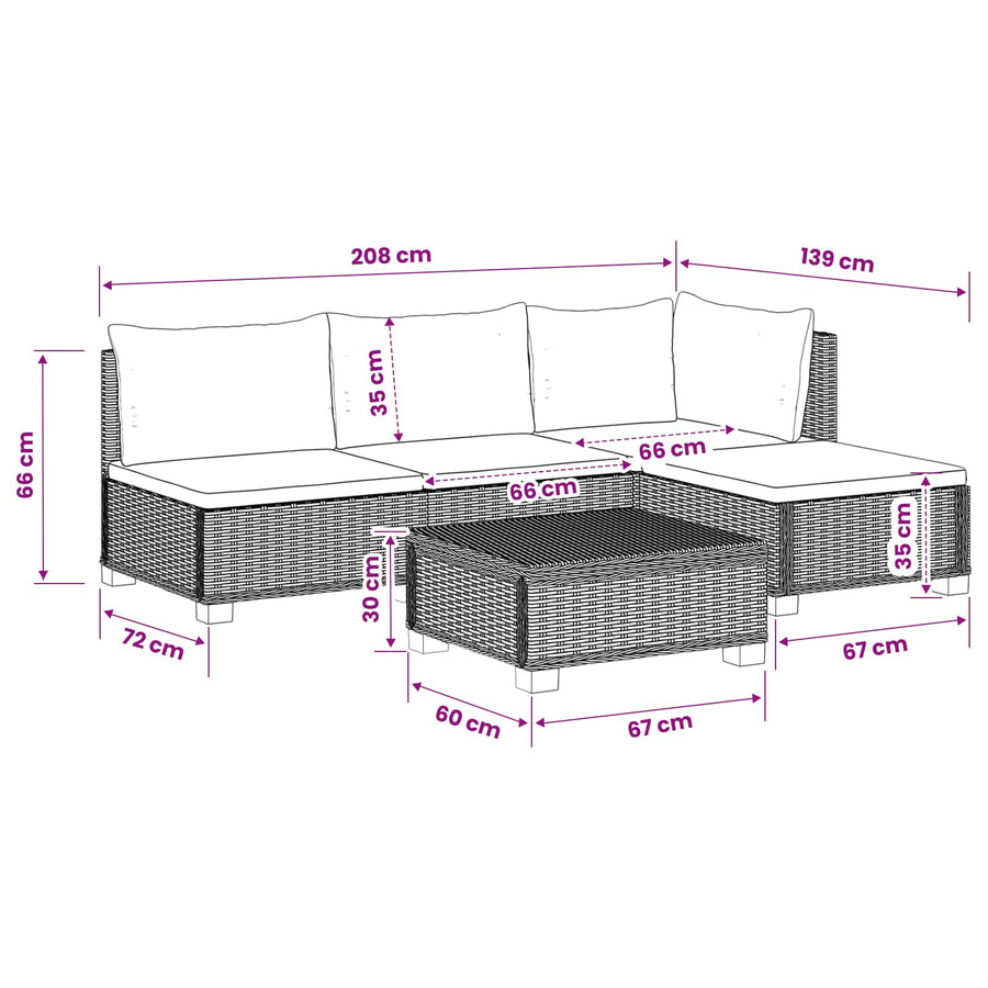 5 st Rieten Loungeset met Kussens GENDT Natuurlijk rattan