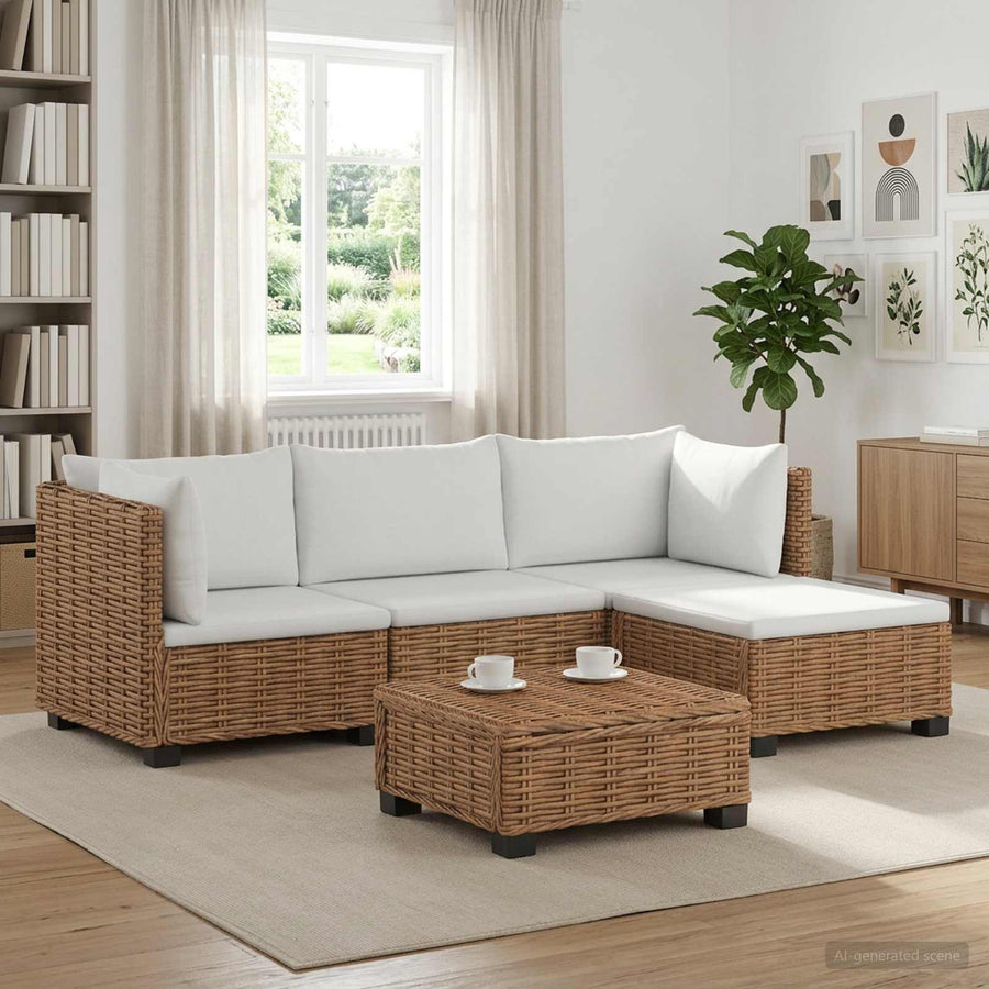 5 st Rieten Loungeset met Kussens GENDT Natuurlijk rattan