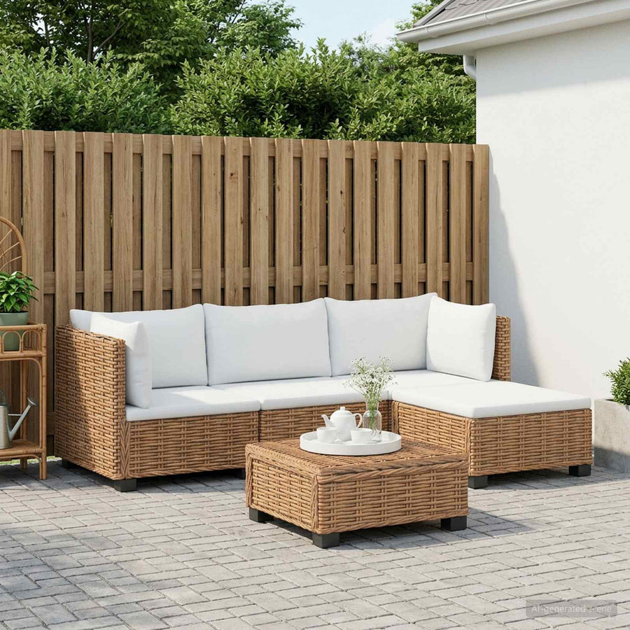 5 st Rieten Loungeset met Kussens GENDT Natuurlijk rattan