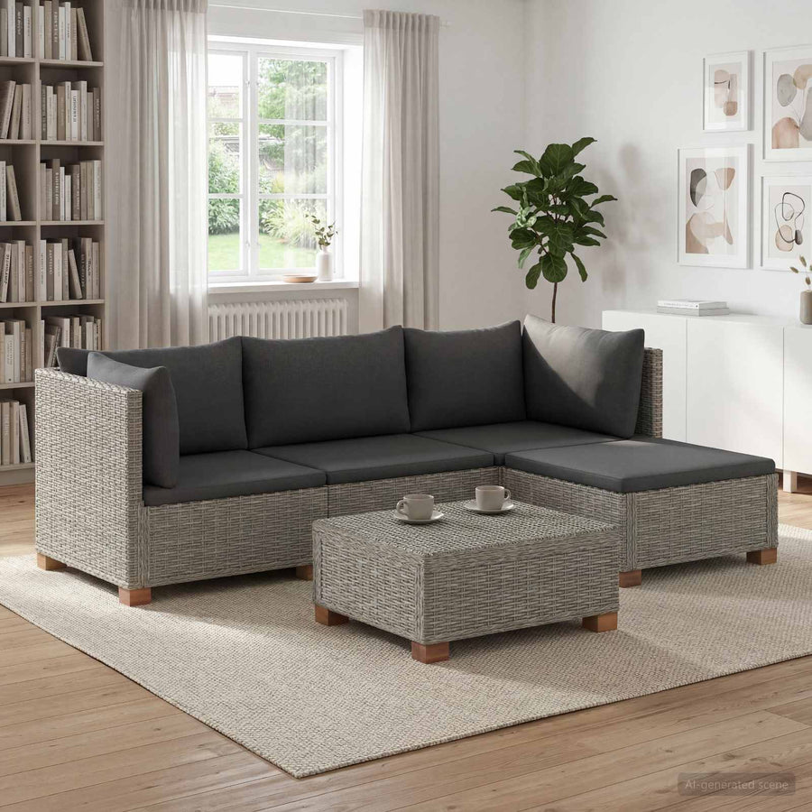 5 st Rieten Loungeset met Kussens GENDT Natuurlijk rattan
