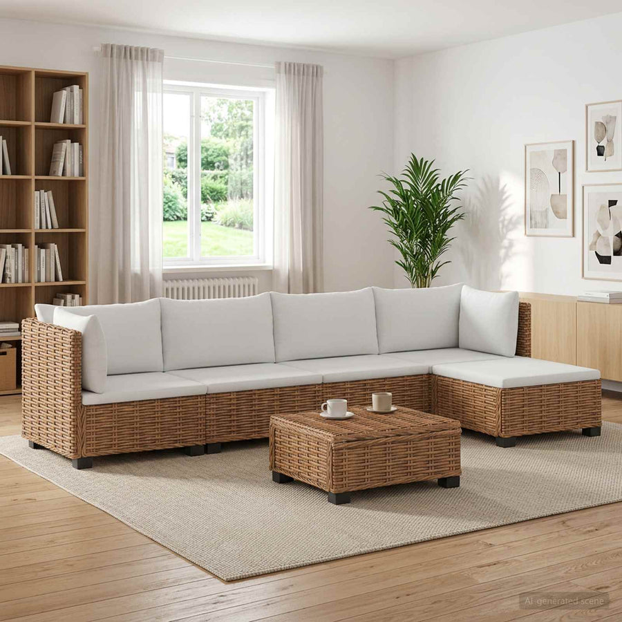 6 st Rieten Loungeset met Kussens GENDT Natuurlijk rattan