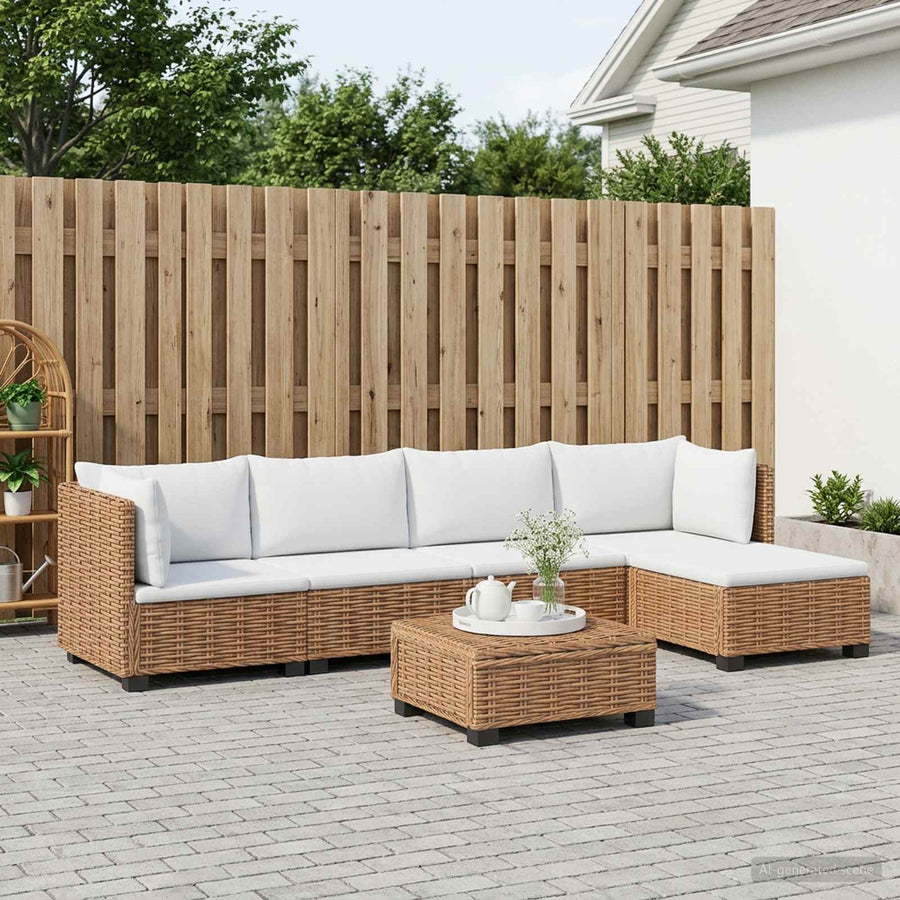 6 st Rieten Loungeset met Kussens GENDT Natuurlijk rattan