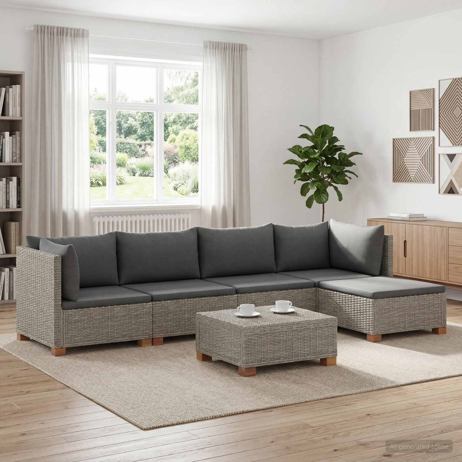 6 st Rieten Loungeset met Kussens GENDT Natuurlijk rattan