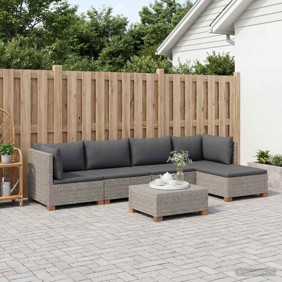 6 st Rieten Loungeset met Kussens GENDT Natuurlijk rattan