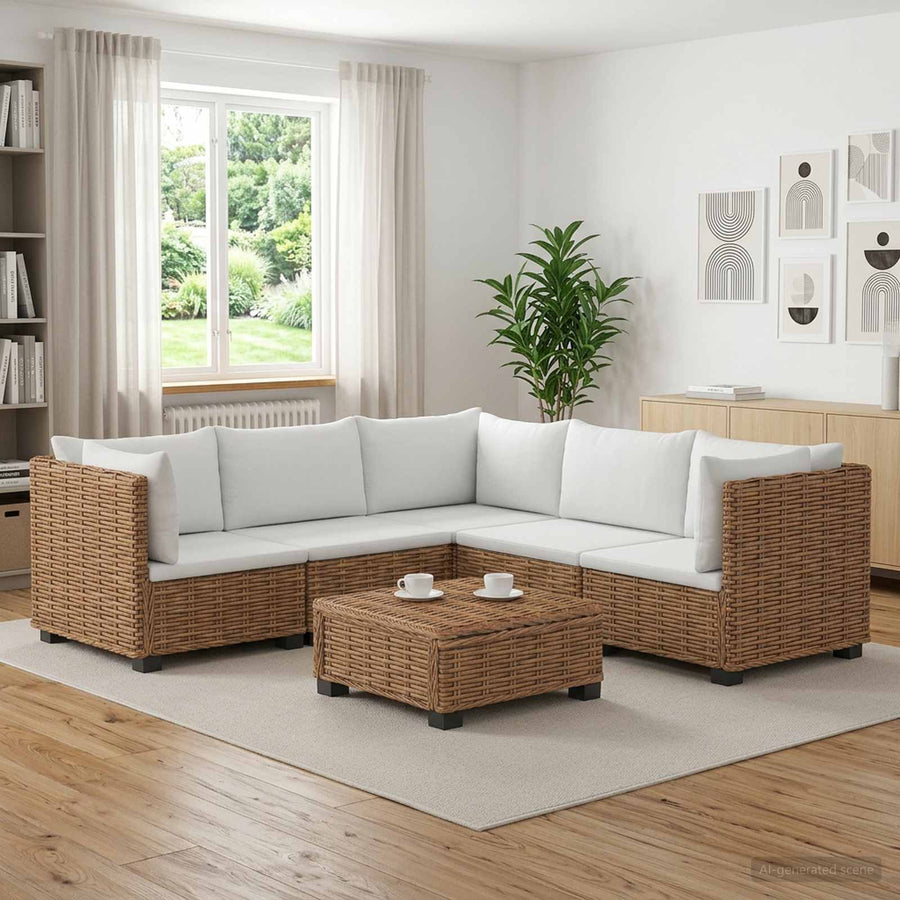 6 st Rieten Loungeset met Kussens GENDT Natuurlijk rattan