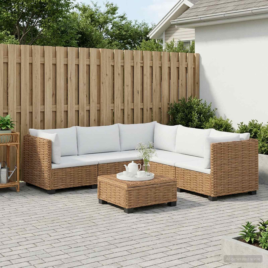 6 st Rieten Loungeset met Kussens GENDT Natuurlijk rattan
