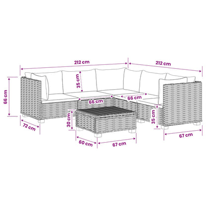 6 st Rieten Loungeset met Kussens GENDT Natuurlijk rattan