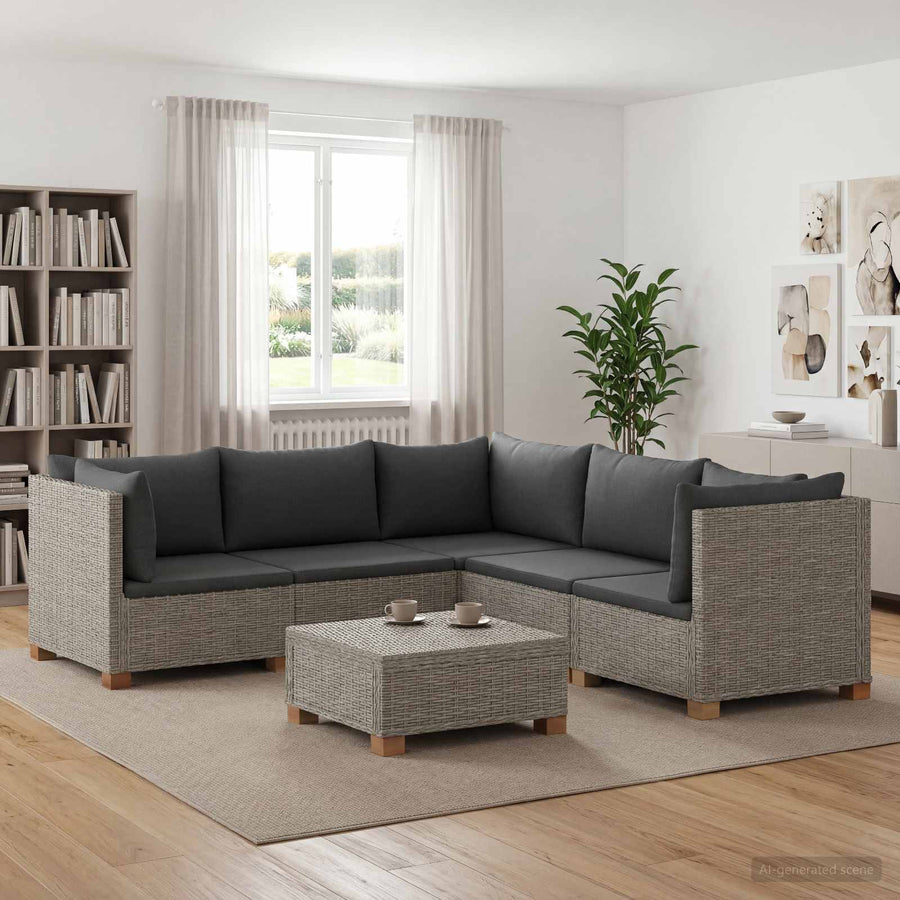 6 st Rieten Loungeset met Kussens GENDT Natuurlijk rattan