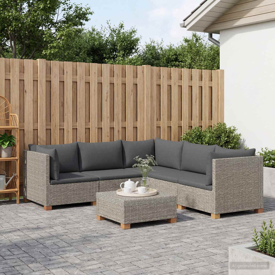 6 st Rieten Loungeset met Kussens GENDT Natuurlijk rattan