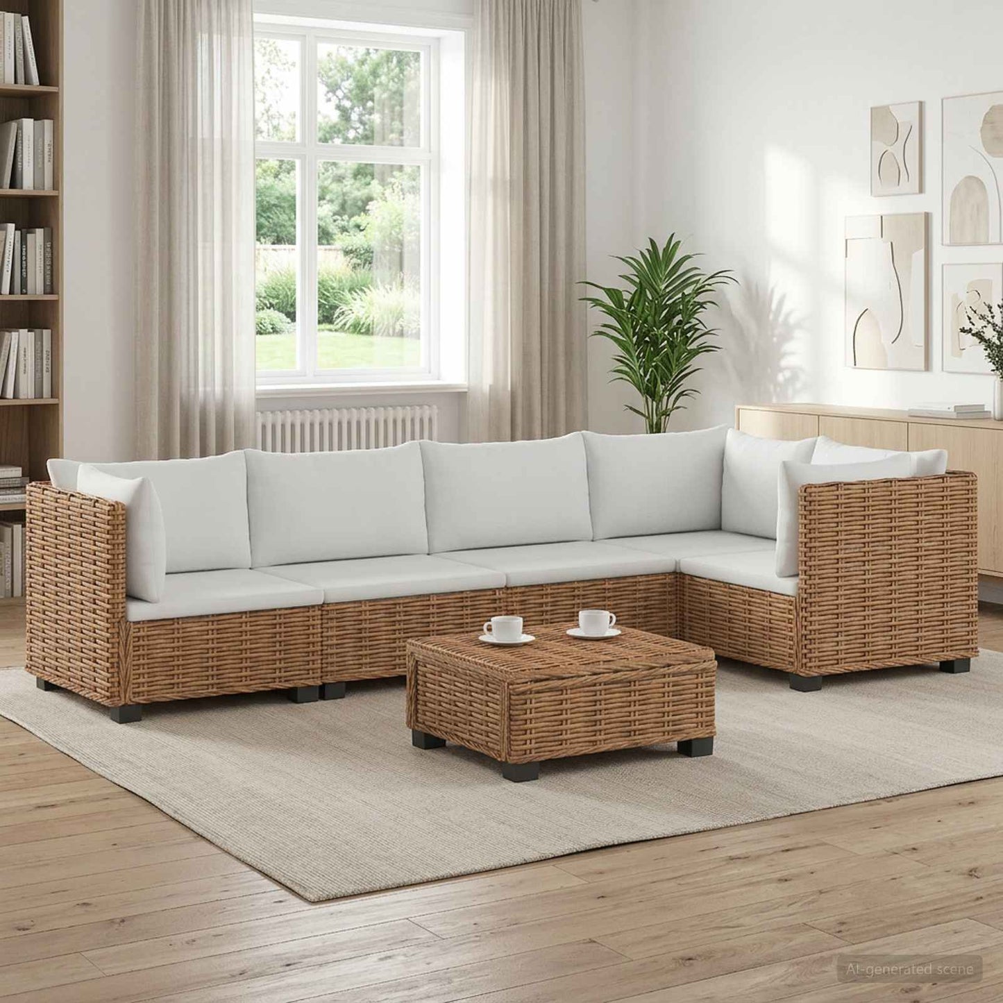6 st Rieten Loungeset met Kussens GENDT Natuurlijk rattan