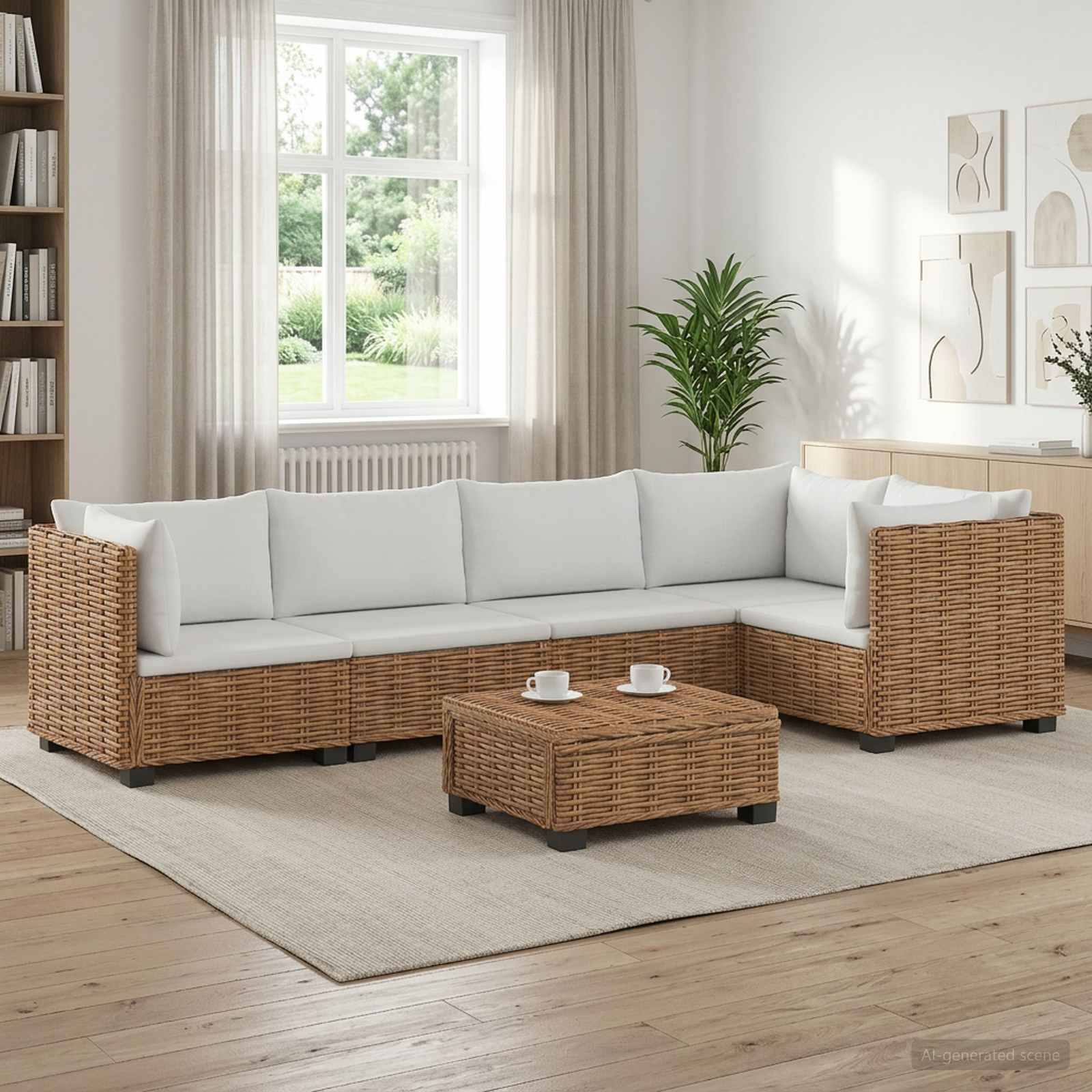 6 st Rieten Loungeset met Kussens GENDT Natuurlijk rattan