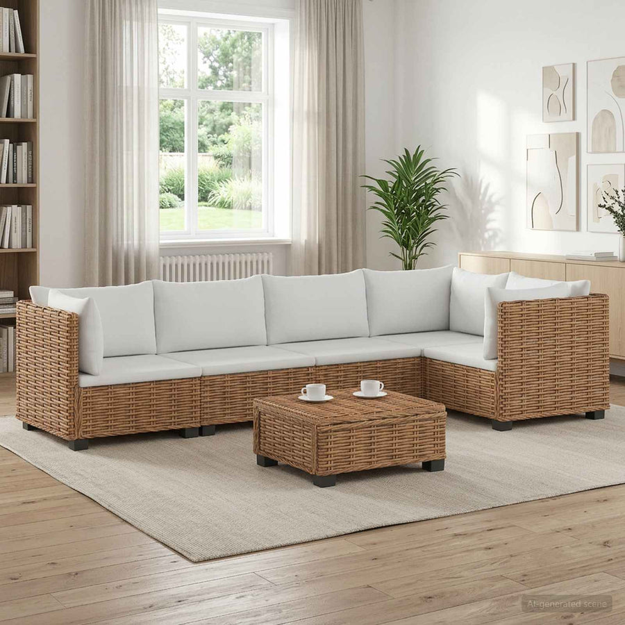 6 st Rieten Loungeset met Kussens GENDT Natuurlijk rattan