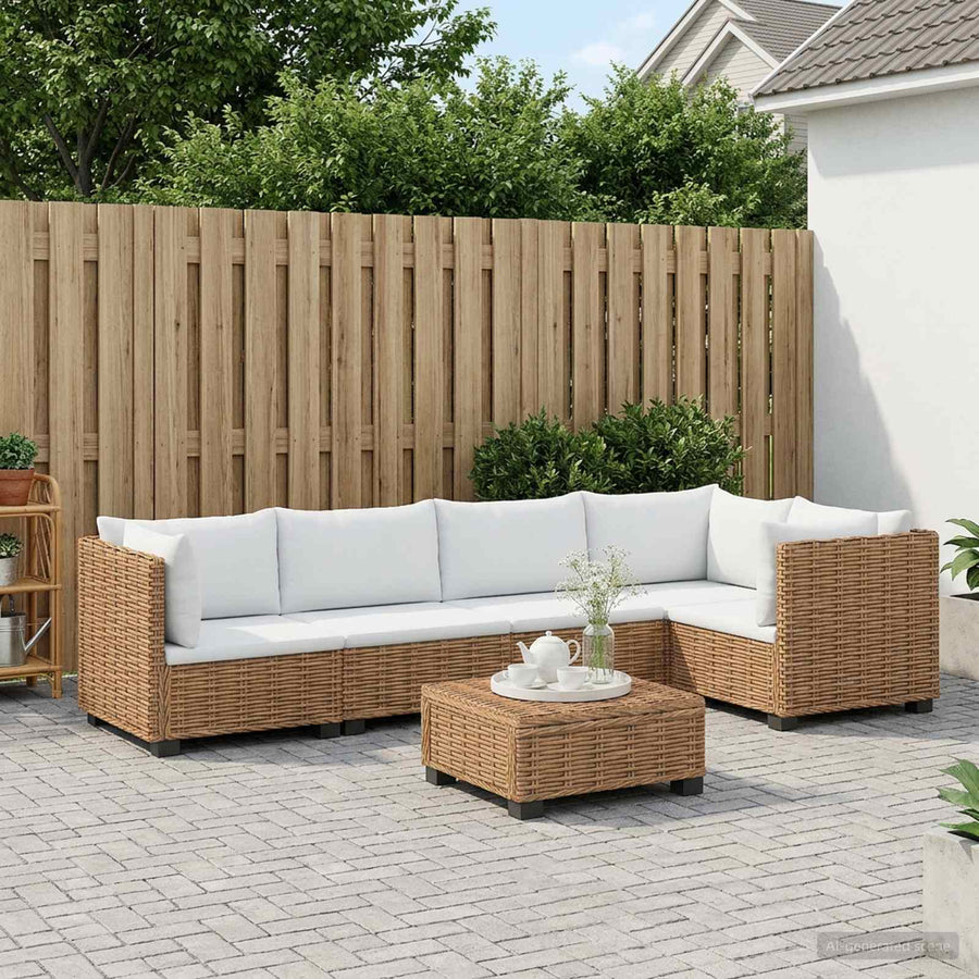 6 st Rieten Loungeset met Kussens GENDT Natuurlijk rattan
