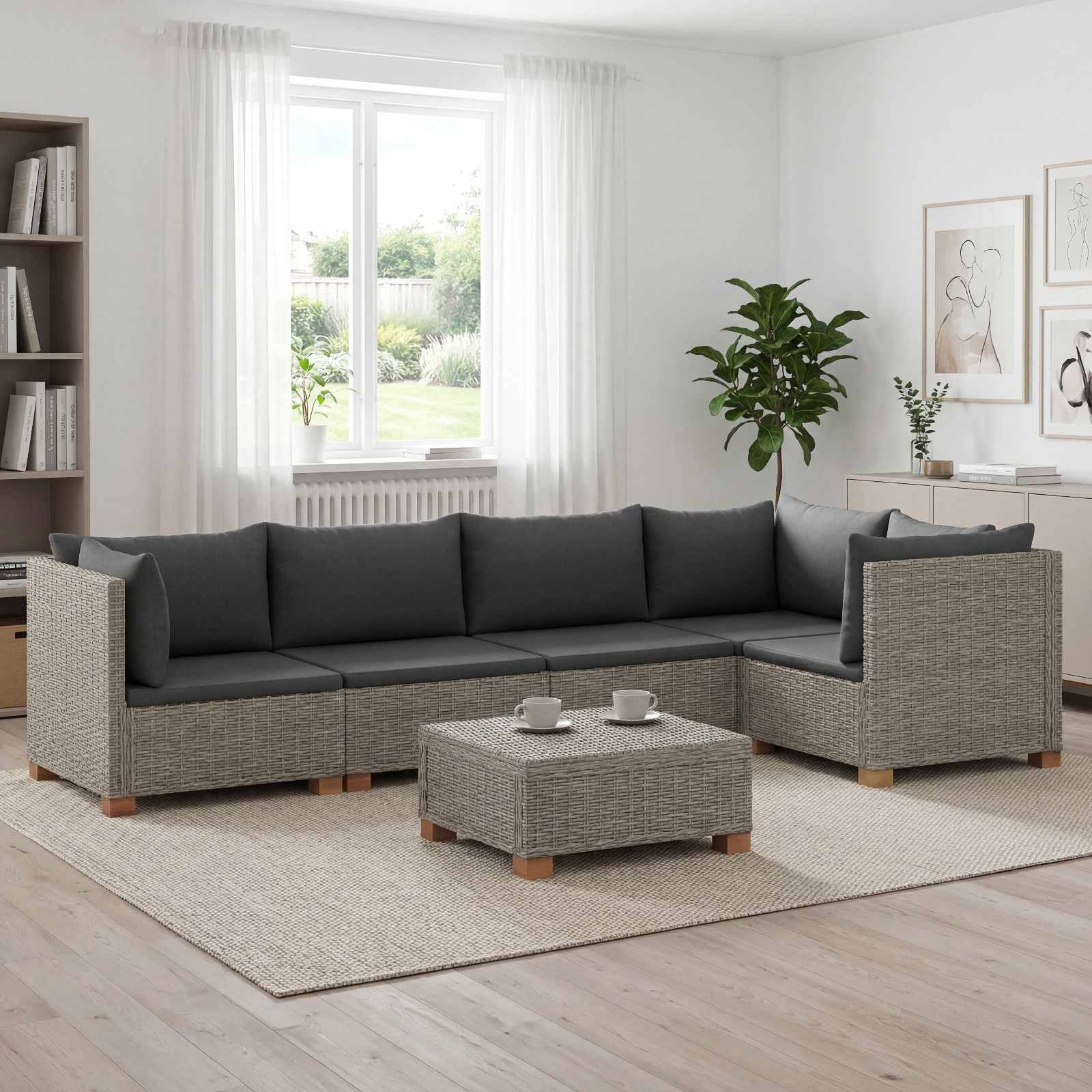 6 st Rieten Loungeset met Kussens GENDT Natuurlijk rattan