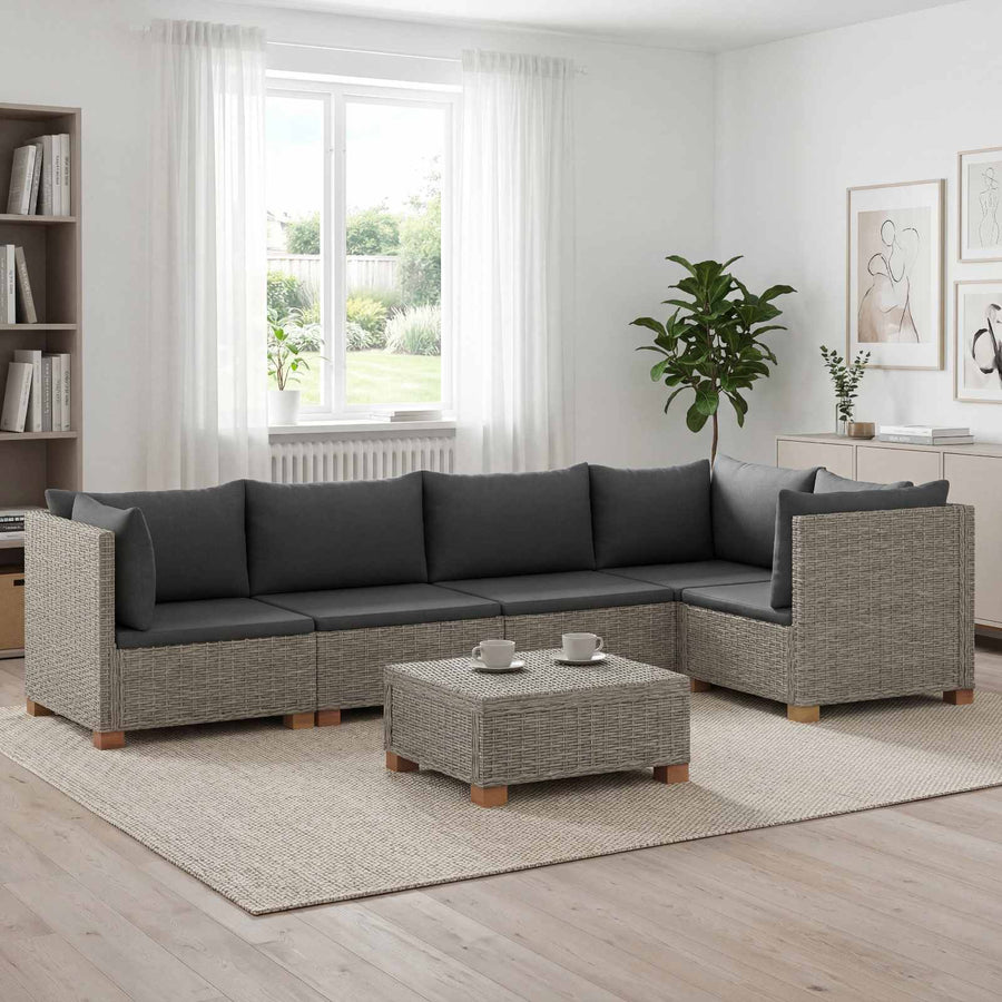 6 st Rieten Loungeset met Kussens GENDT Natuurlijk rattan