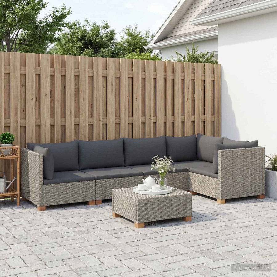 6 st Rieten Loungeset met Kussens GENDT Natuurlijk rattan