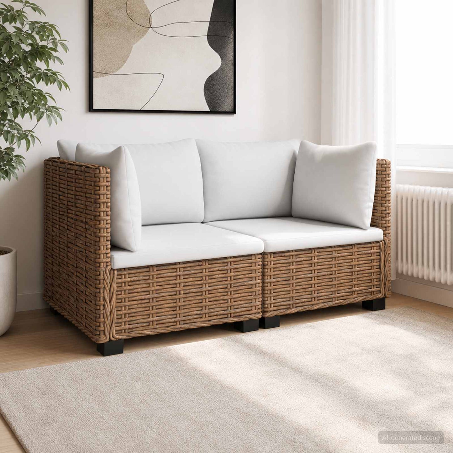 2 st Rieten Loungeset met Kussens GENDT Natuurlijk rattan