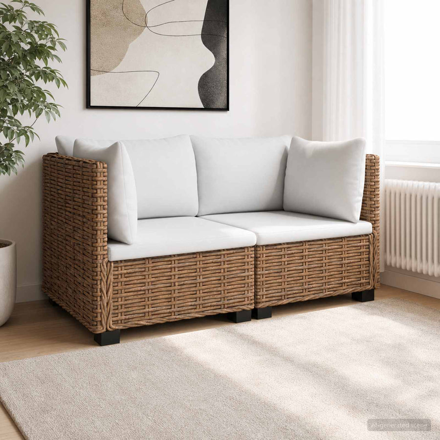 2 st Rieten Loungeset met Kussens GENDT Natuurlijk rattan