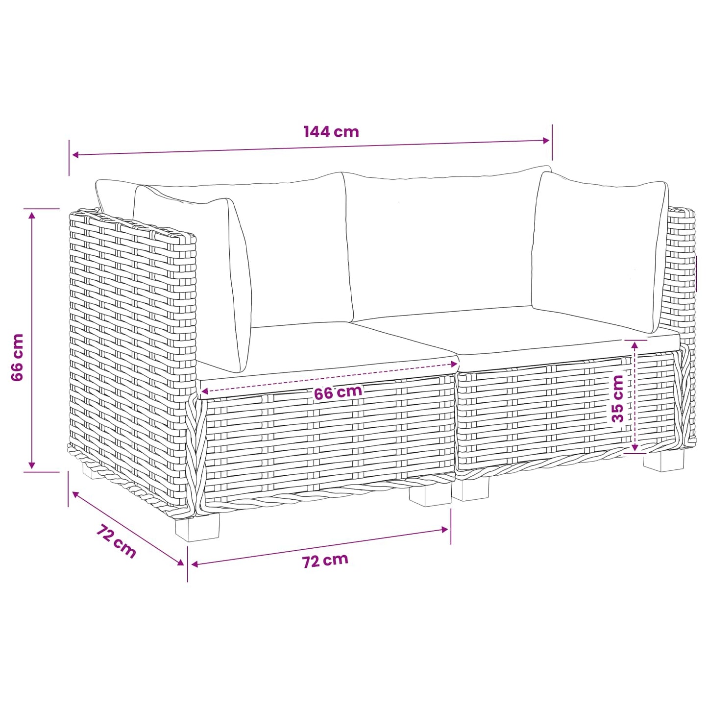 2 st Rieten Loungeset met Kussens GENDT Natuurlijk rattan