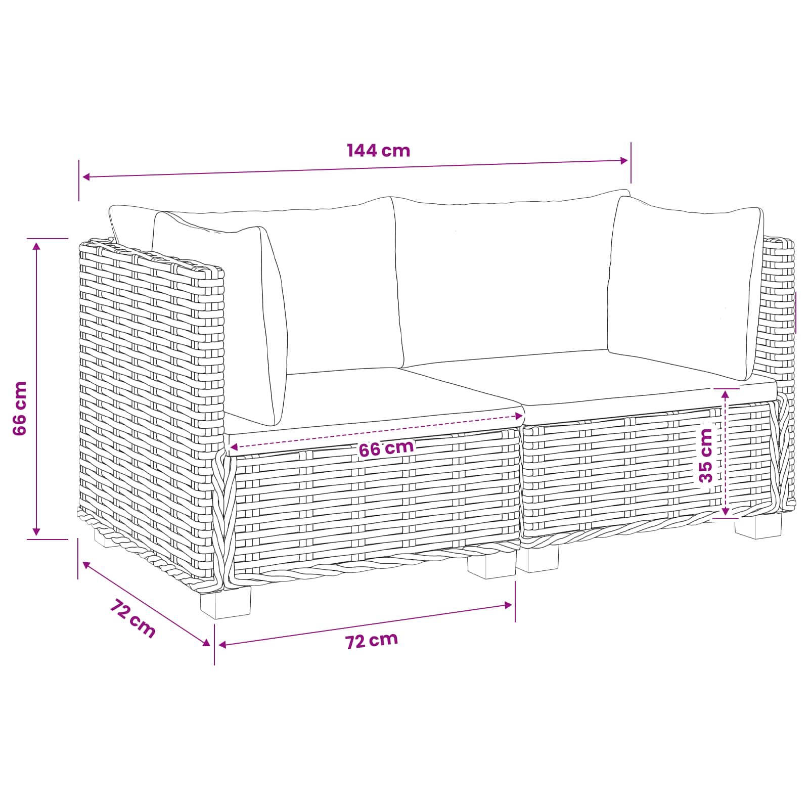 2 st Rieten Loungeset met Kussens GENDT Natuurlijk rattan